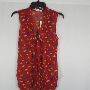 COPY - Sunny Girl Red Sleeveless Blouse Turtle Pr…